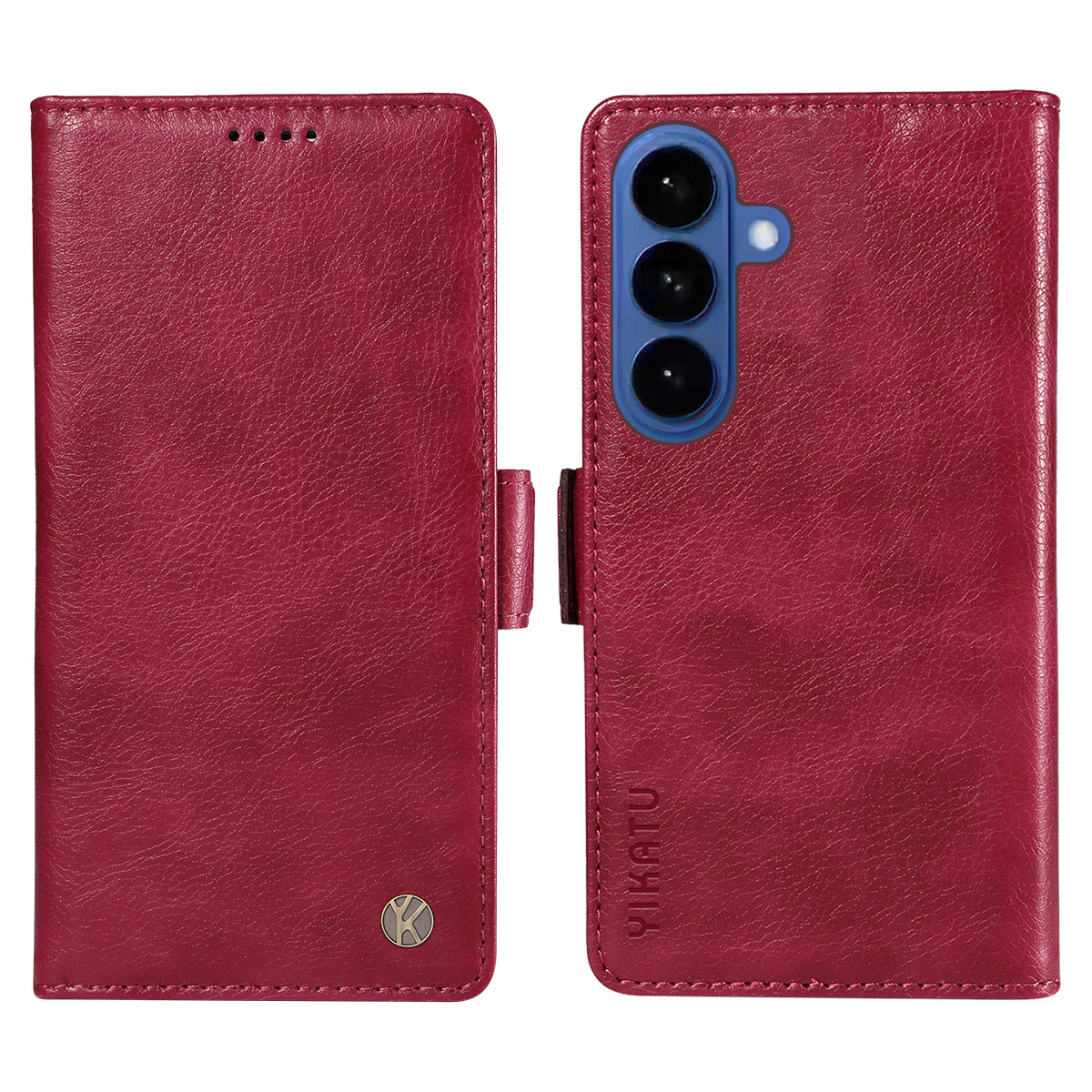For-Samsung-Galaxy-S26-/-S26-Pro-Case-YIKATU-YK-007-Litchi-Texture-PU-Leather-Wallet-Phone-Cover-Wine-Red