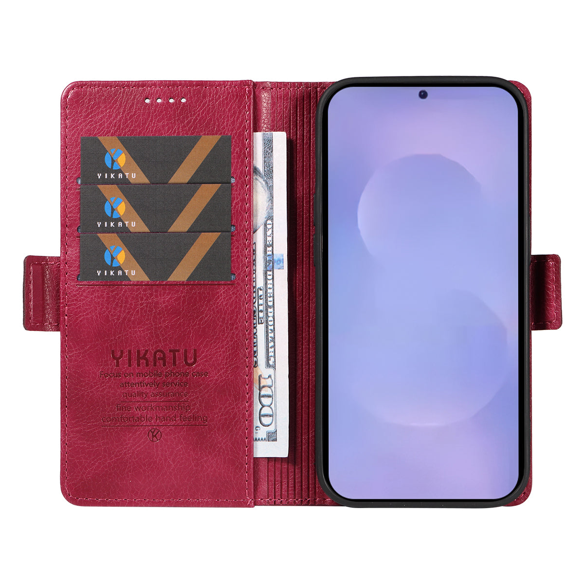 For-Samsung-Galaxy-S26-/-S26-Pro-Case-YIKATU-YK-007-Litchi-Texture-PU-Leather-Wallet-Phone-Cover-Wine-Red