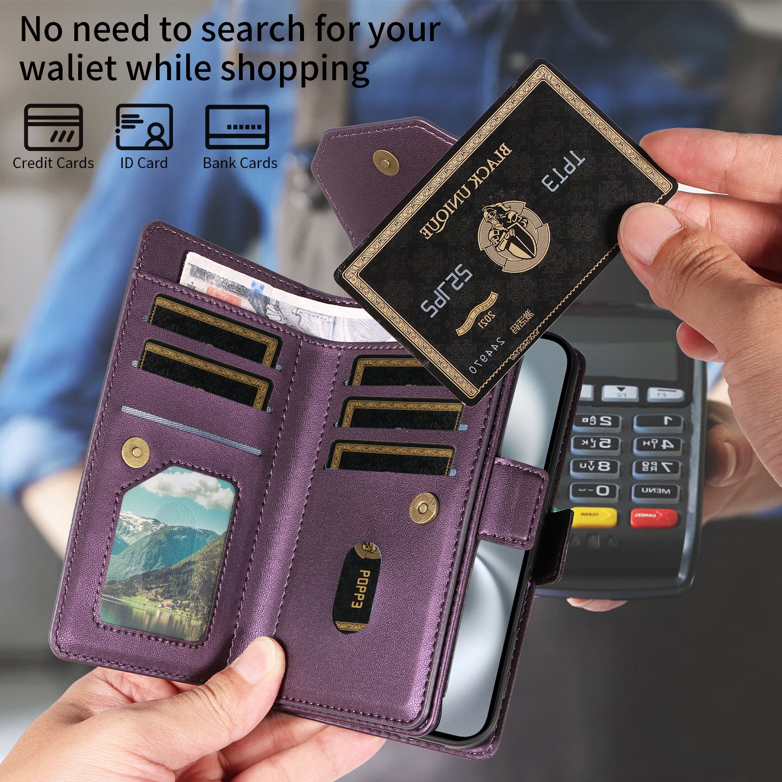 For-Samsung-Galaxy-S26-/-S26-Pro-Case-with-Multi-Card-Holder-and-Strap-PU-Leather-Phone-Cover-Stand-Purple