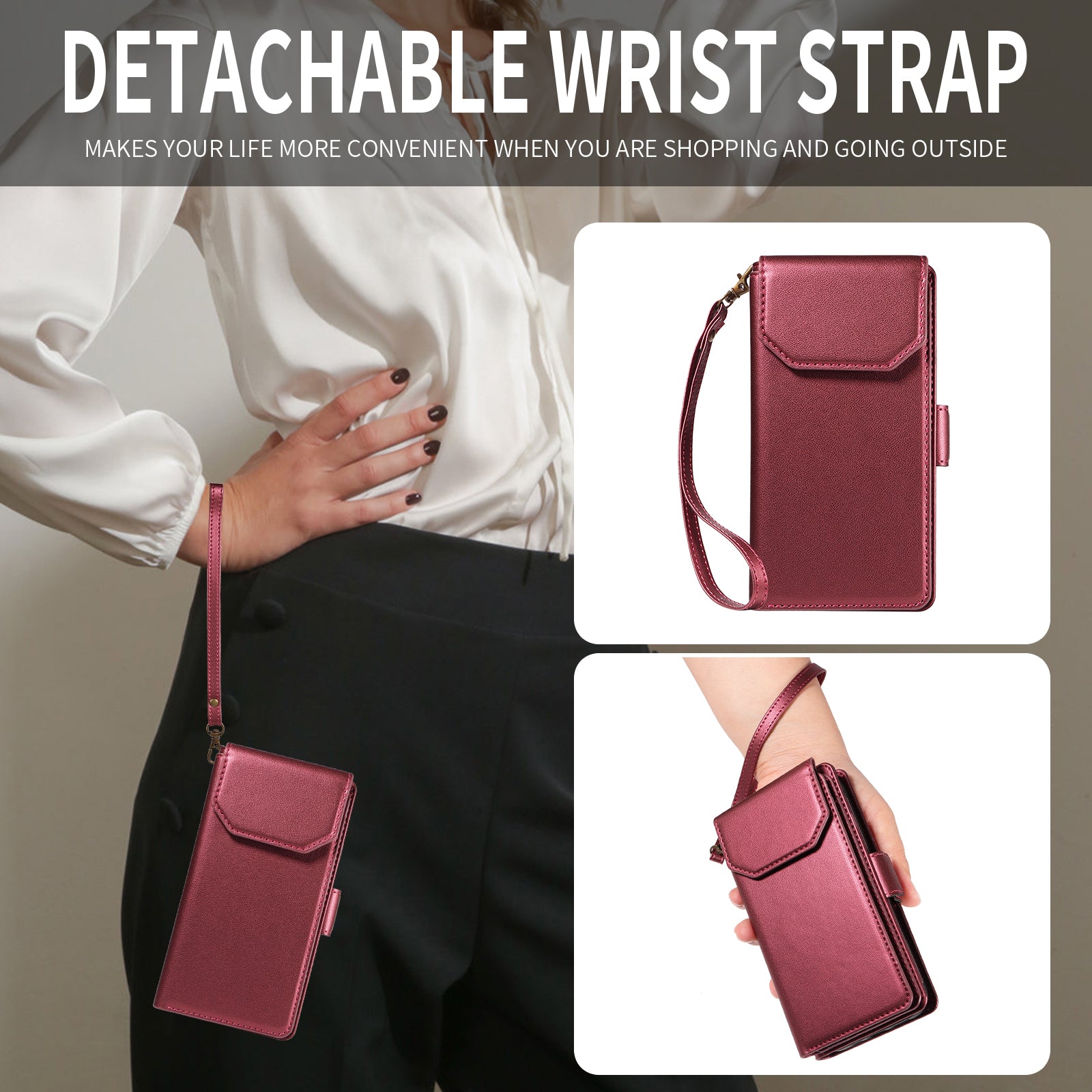 For-Samsung-Galaxy-S26-/-S26-Pro-Case-with-Multi-Card-Holder-and-Strap-PU-Leather-Phone-Cover-Stand-Red