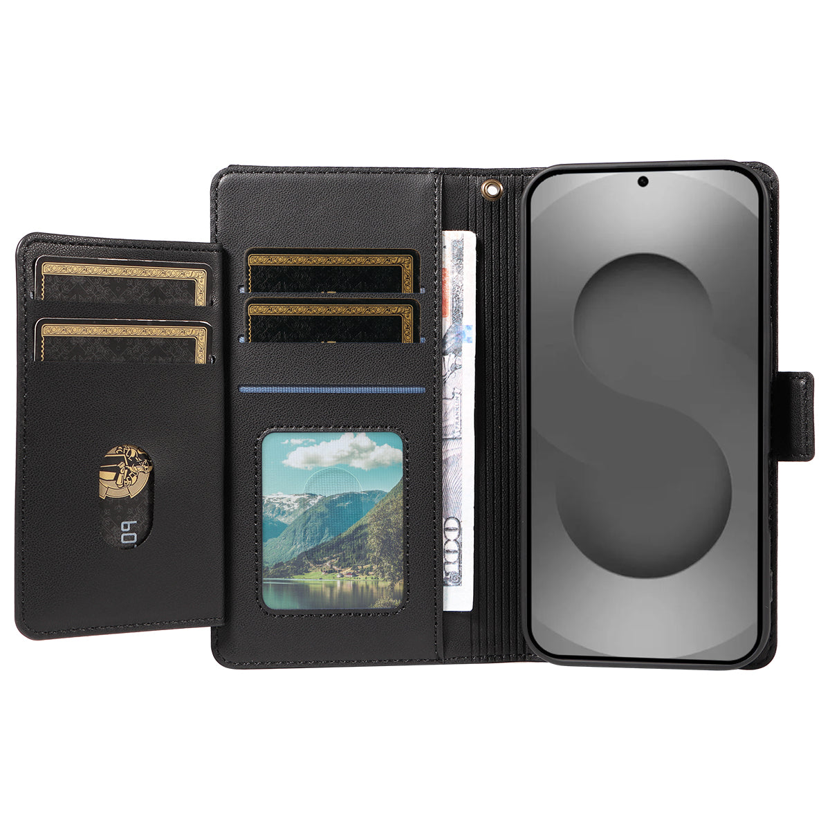 For-Samsung-Galaxy-S26-Ultra-Case-with-Multi-Card-Holder-and-Strap-PU-Leather-Phone-Cover-Stand-Black