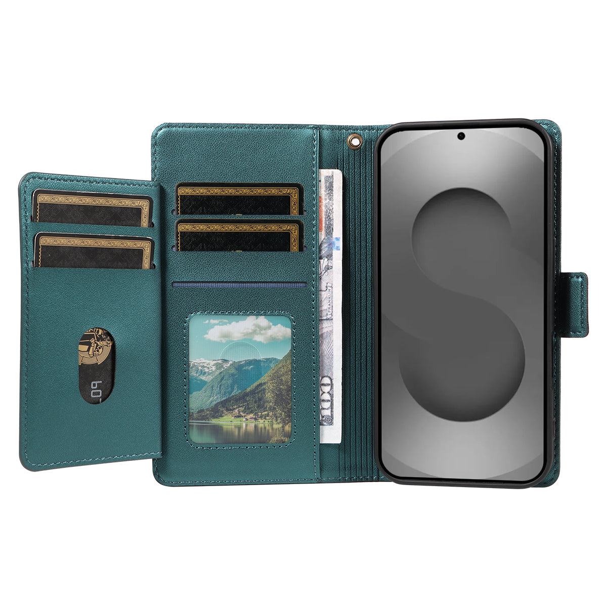 For-Samsung-Galaxy-S26-Ultra-Case-with-Multi-Card-Holder-and-Strap-PU-Leather-Phone-Cover-Stand-Green