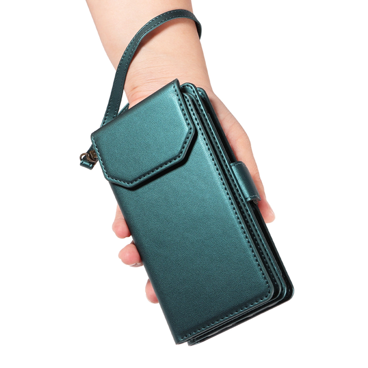 For-Samsung-Galaxy-S26-Ultra-Case-with-Multi-Card-Holder-and-Strap-PU-Leather-Phone-Cover-Stand-Green