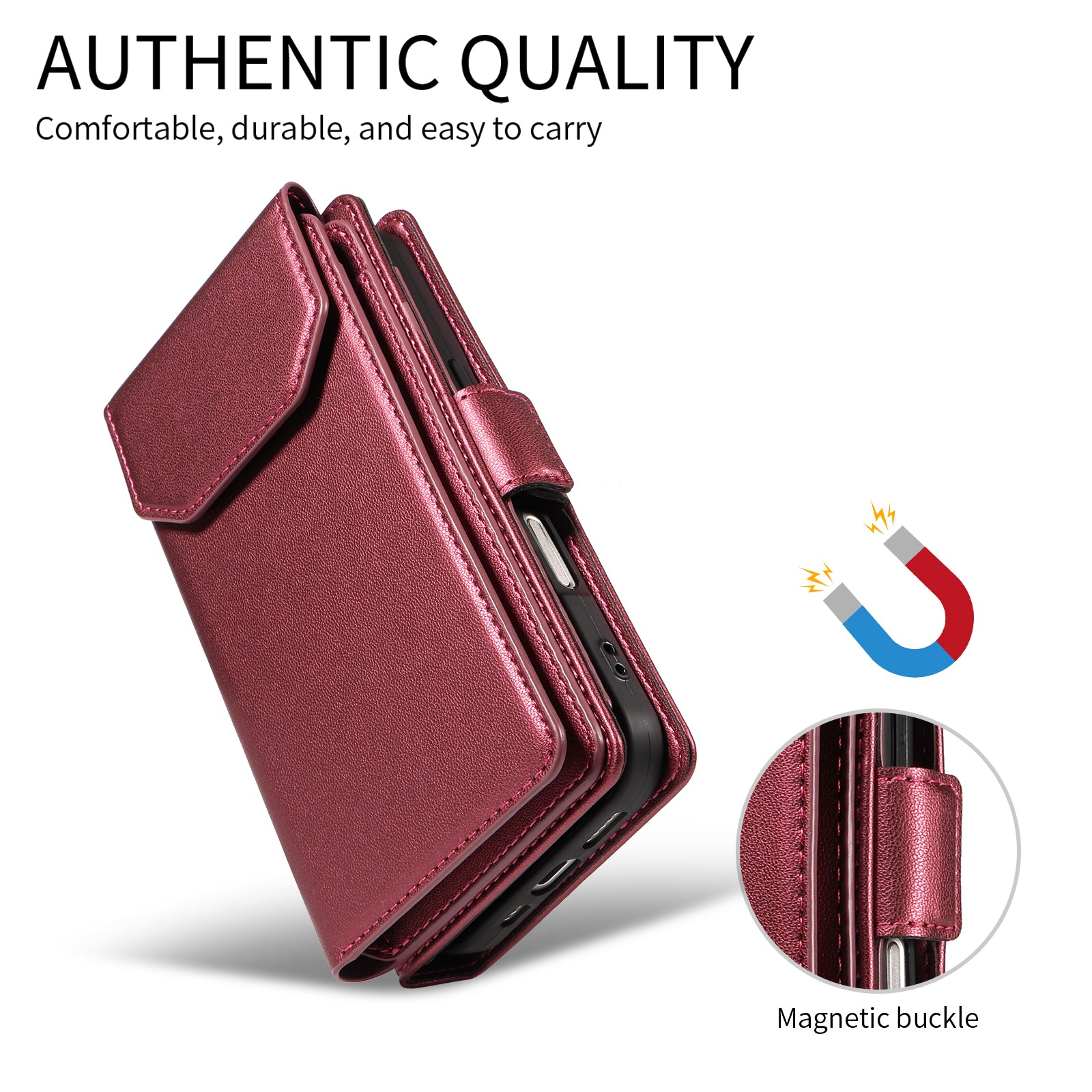 For-Samsung-Galaxy-S26-Ultra-Case-with-Multi-Card-Holder-and-Strap-PU-Leather-Phone-Cover-Stand-Red