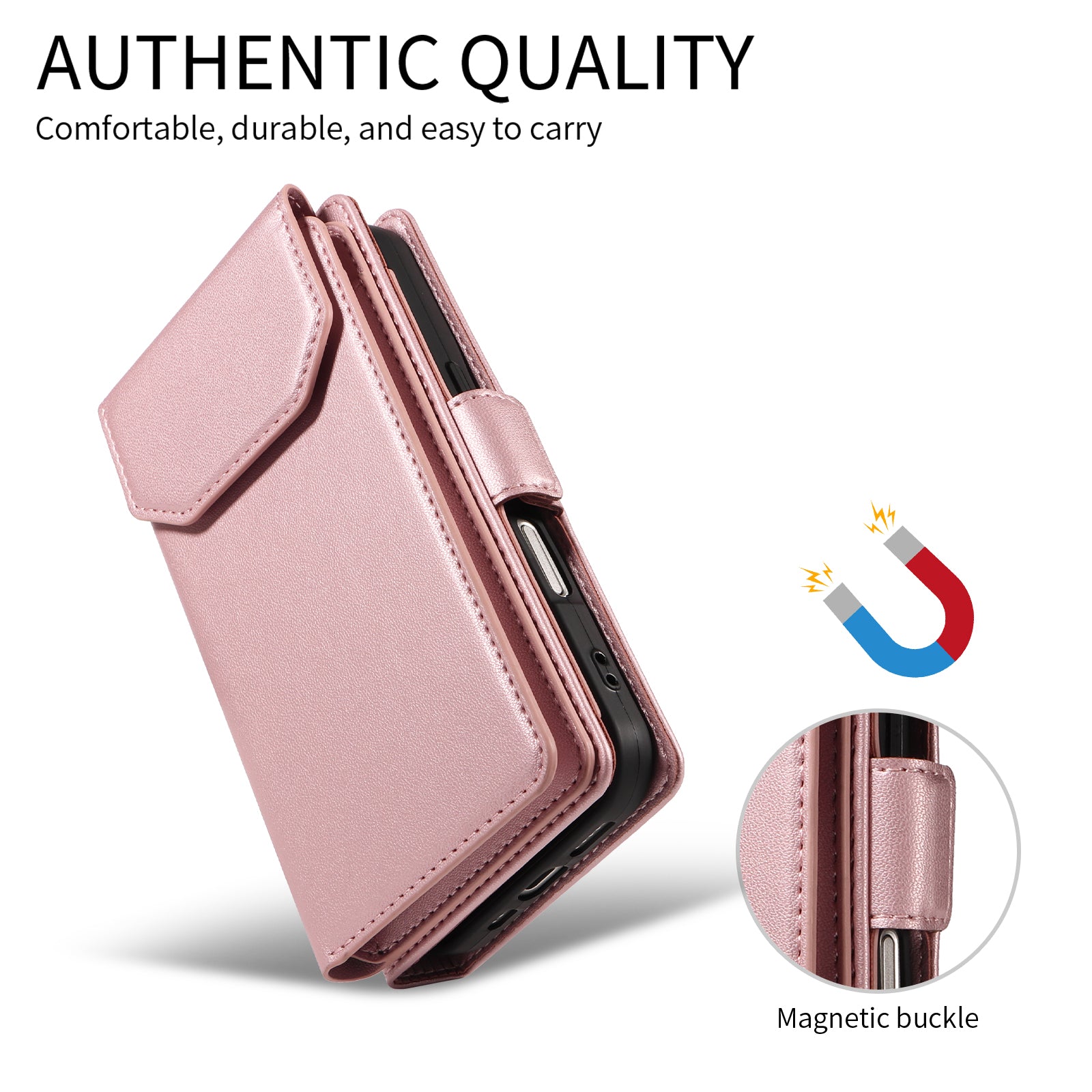 For-Samsung-Galaxy-S26-Ultra-Case-with-Multi-Card-Holder-and-Strap-PU-Leather-Phone-Cover-Stand-Rose-Gold