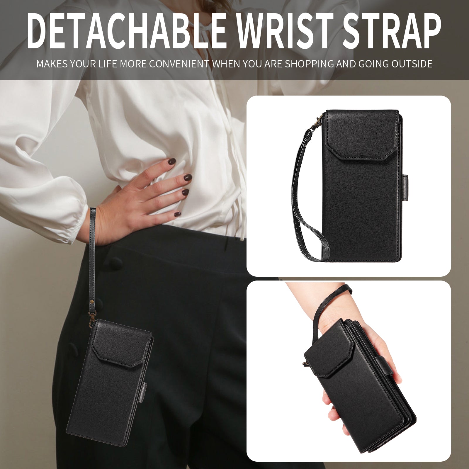 For-Samsung-Galaxy-S26-Edge-Case-with-Multi-Card-Holder-and-Strap-PU-Leather-Phone-Cover-Stand-Black