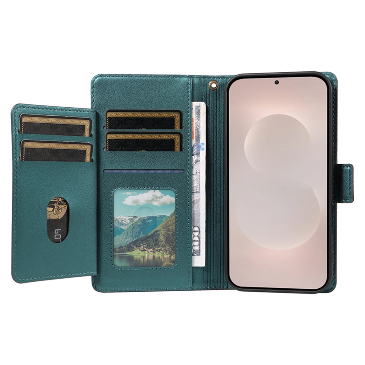 For-Samsung-Galaxy-S26-Edge-Case-with-Multi-Card-Holder-and-Strap-PU-Leather-Phone-Cover-Stand-Green