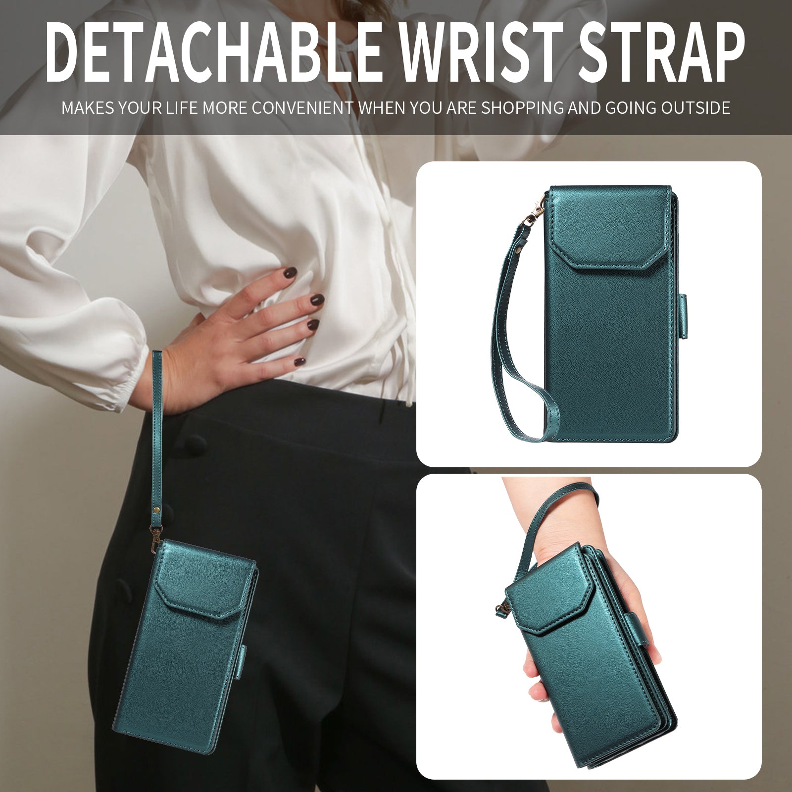 For-Samsung-Galaxy-S26-Edge-Case-with-Multi-Card-Holder-and-Strap-PU-Leather-Phone-Cover-Stand-Green