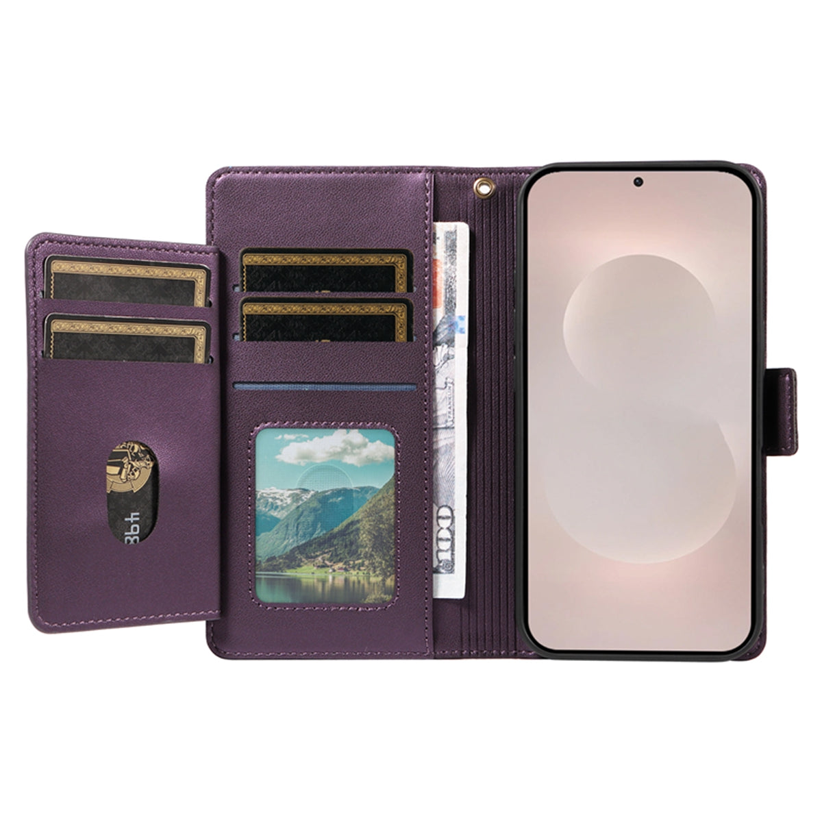 For-Samsung-Galaxy-S26-Edge-Case-with-Multi-Card-Holder-and-Strap-PU-Leather-Phone-Cover-Stand-Purple