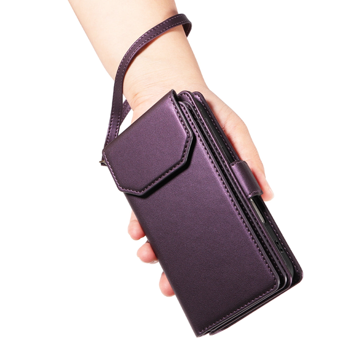 For-Samsung-Galaxy-S26-Edge-Case-with-Multi-Card-Holder-and-Strap-PU-Leather-Phone-Cover-Stand-Purple
