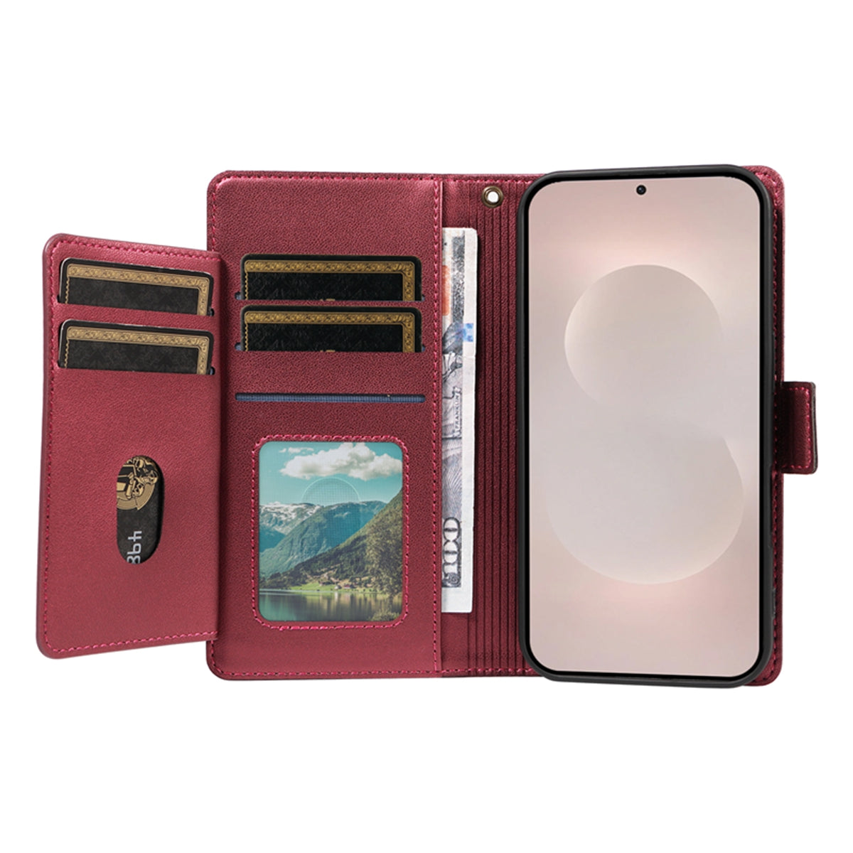 For-Samsung-Galaxy-S26-Edge-Case-with-Multi-Card-Holder-and-Strap-PU-Leather-Phone-Cover-Stand-Red