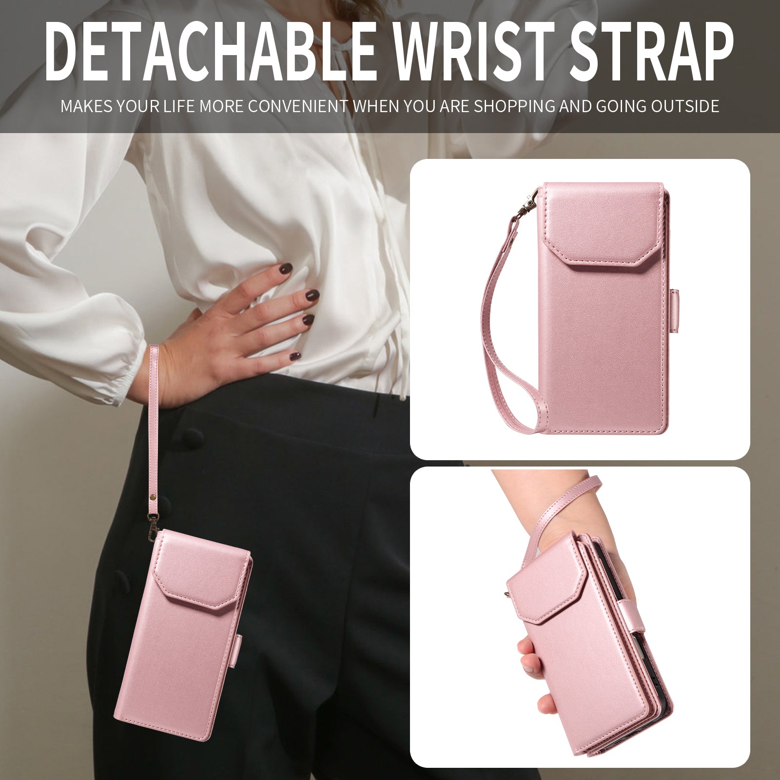 For-Samsung-Galaxy-S26-Edge-Case-with-Multi-Card-Holder-and-Strap-PU-Leather-Phone-Cover-Stand-Rose-Gold