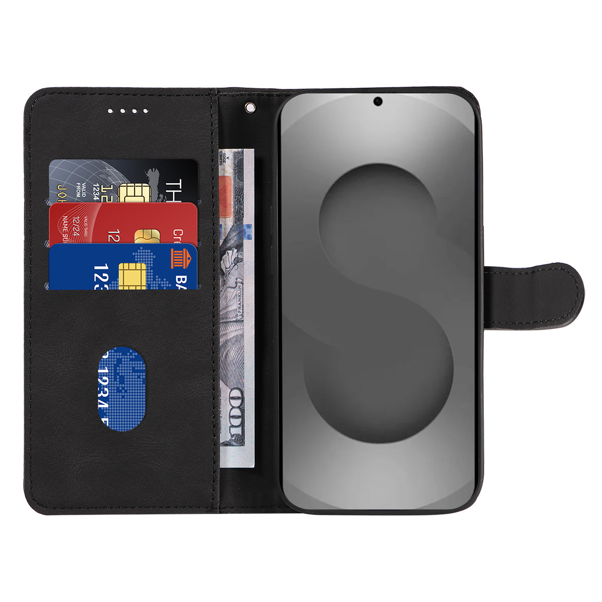 For-Samsung-Galaxy-S26-Ultra-Wallet-Case-Leather-Phone-Cover-Stand-with-Curved-Line-Design-Black