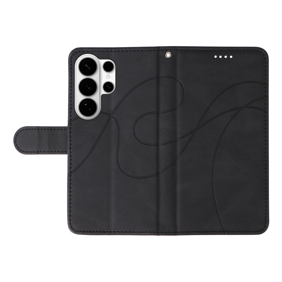 For-Samsung-Galaxy-S26-Ultra-Wallet-Case-Leather-Phone-Cover-Stand-with-Curved-Line-Design-Black