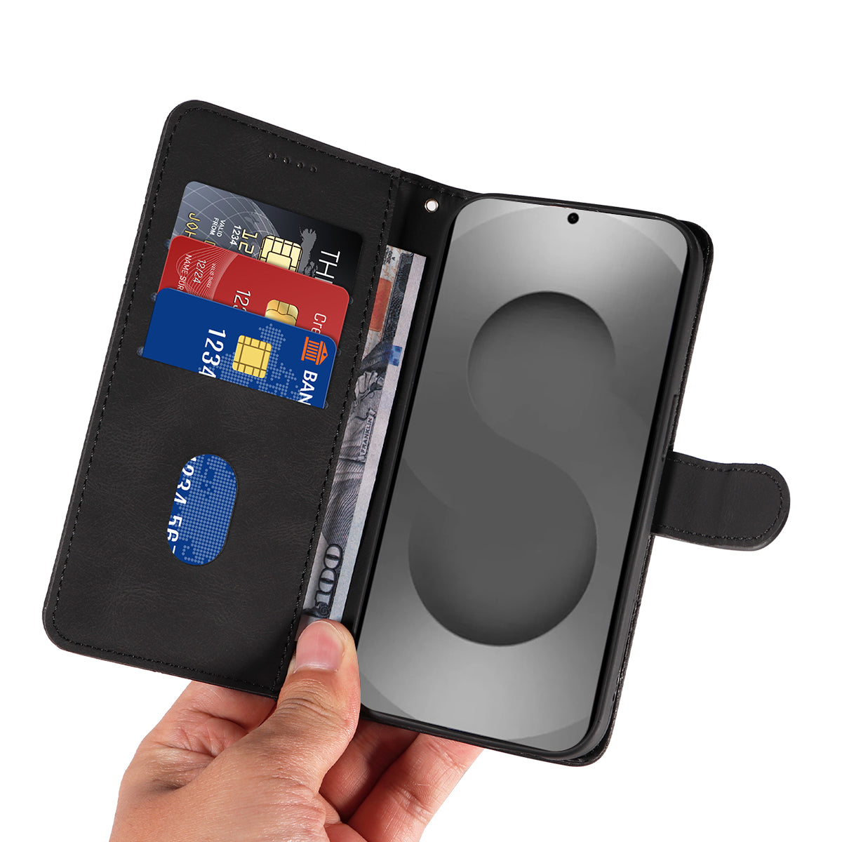 For-Samsung-Galaxy-S26-Ultra-Wallet-Case-Leather-Phone-Cover-Stand-with-Curved-Line-Design-Black