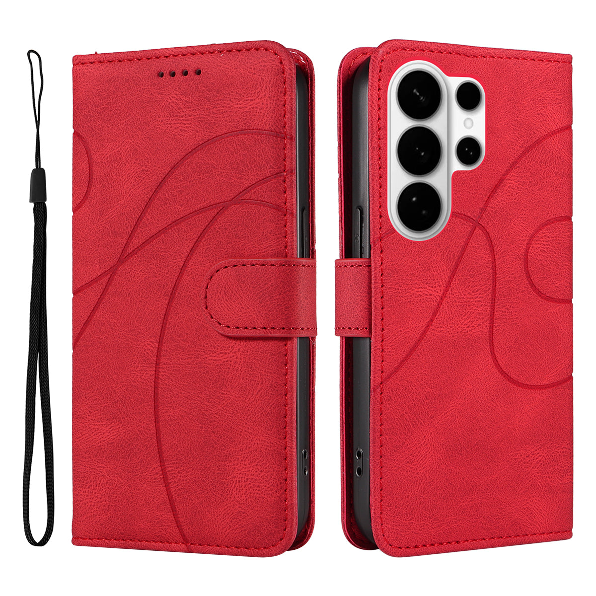 For-Samsung-Galaxy-S26-Ultra-Wallet-Case-Leather-Phone-Cover-Stand-with-Curved-Line-Design-Red