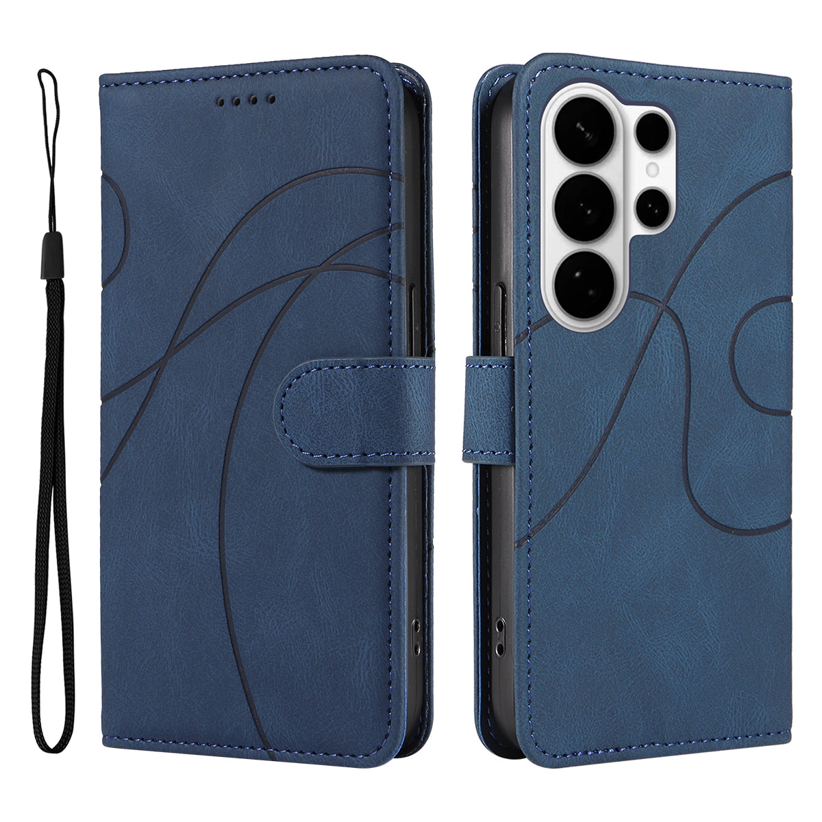For-Samsung-Galaxy-S26-Ultra-Wallet-Case-Leather-Phone-Cover-Stand-with-Curved-Line-Design-Blue
