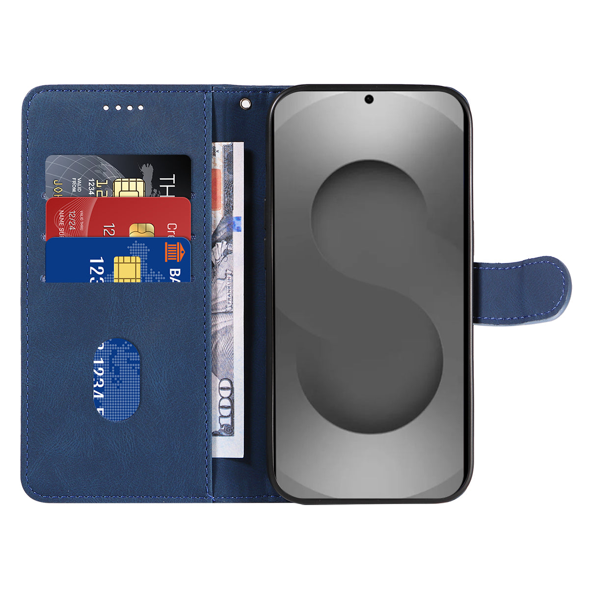 For-Samsung-Galaxy-S26-Ultra-Wallet-Case-Leather-Phone-Cover-Stand-with-Curved-Line-Design-Blue