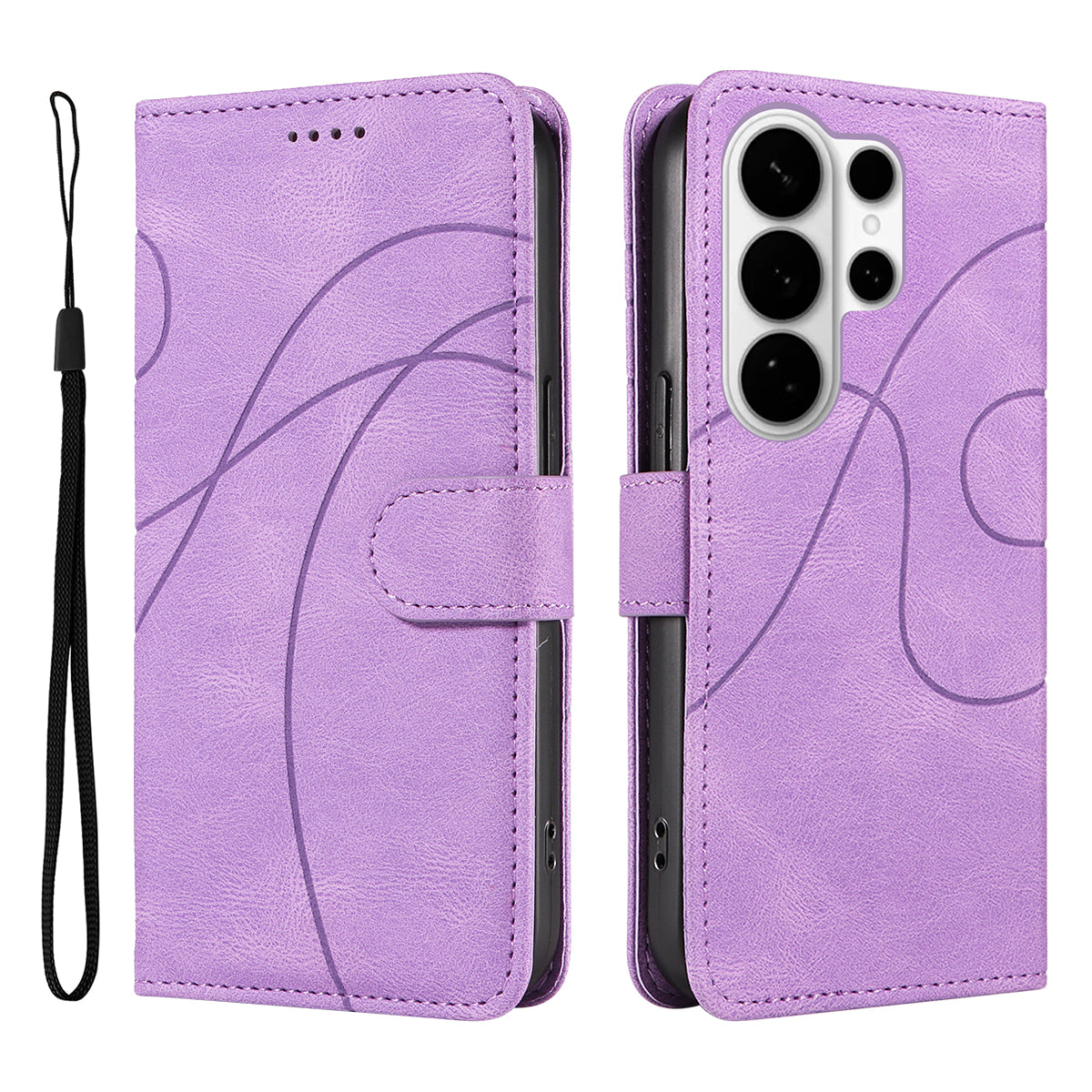 For-Samsung-Galaxy-S26-Ultra-Wallet-Case-Leather-Phone-Cover-Stand-with-Curved-Line-Design-Light-Purple
