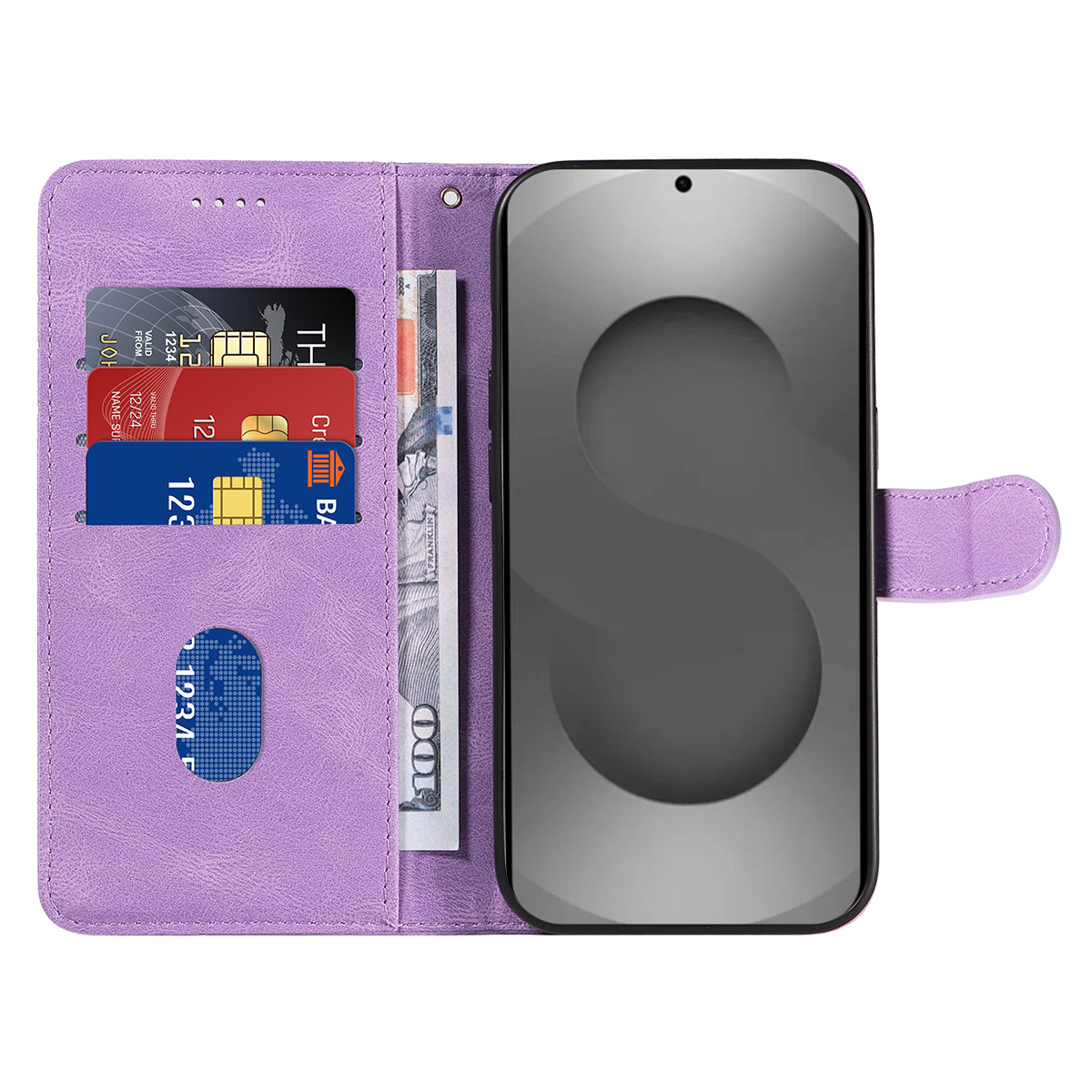 For-Samsung-Galaxy-S26-Ultra-Wallet-Case-Leather-Phone-Cover-Stand-with-Curved-Line-Design-Light-Purple