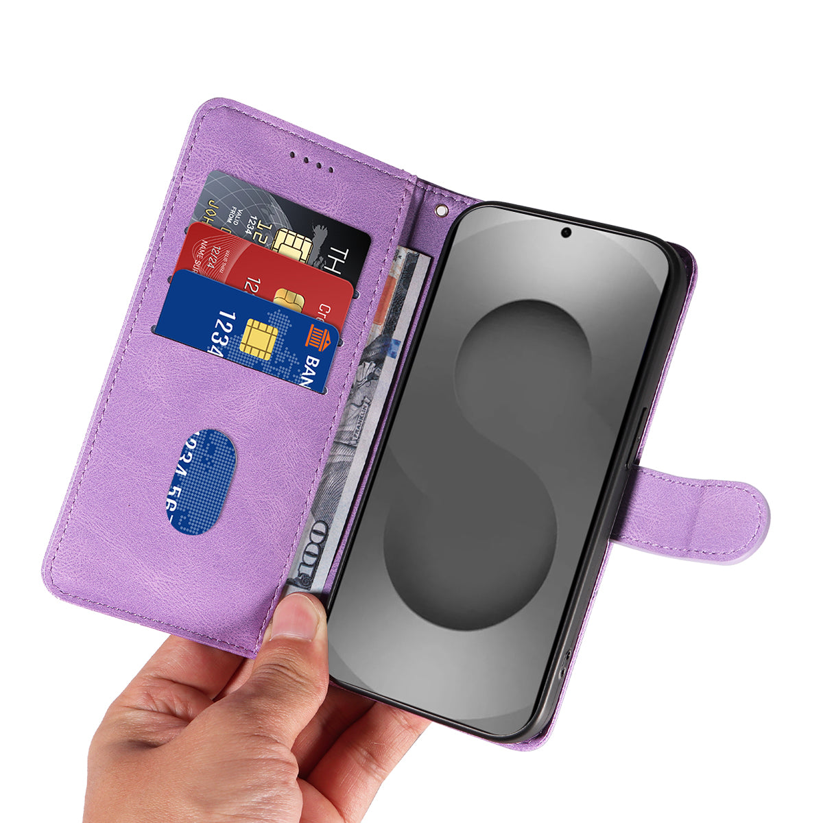 For-Samsung-Galaxy-S26-Ultra-Wallet-Case-Leather-Phone-Cover-Stand-with-Curved-Line-Design-Light-Purple
