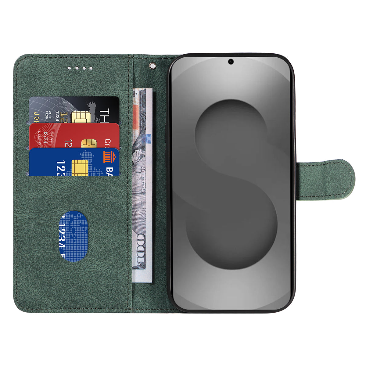 For-Samsung-Galaxy-S26-Ultra-Wallet-Case-Leather-Phone-Cover-Stand-with-Curved-Line-Design-Green