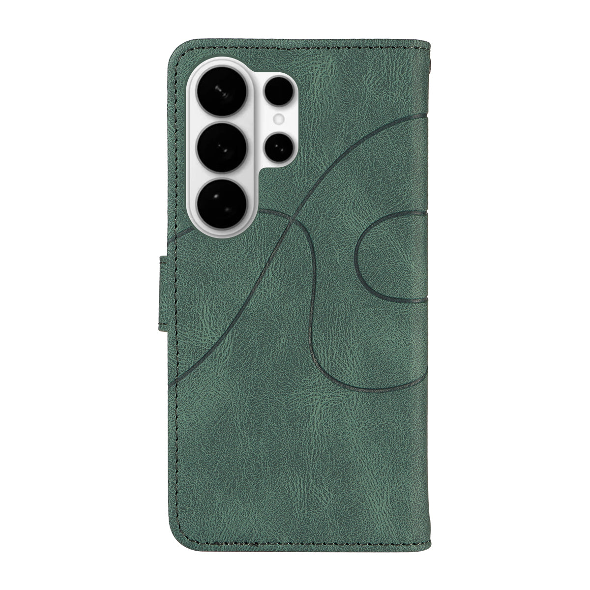 For-Samsung-Galaxy-S26-Ultra-Wallet-Case-Leather-Phone-Cover-Stand-with-Curved-Line-Design-Green