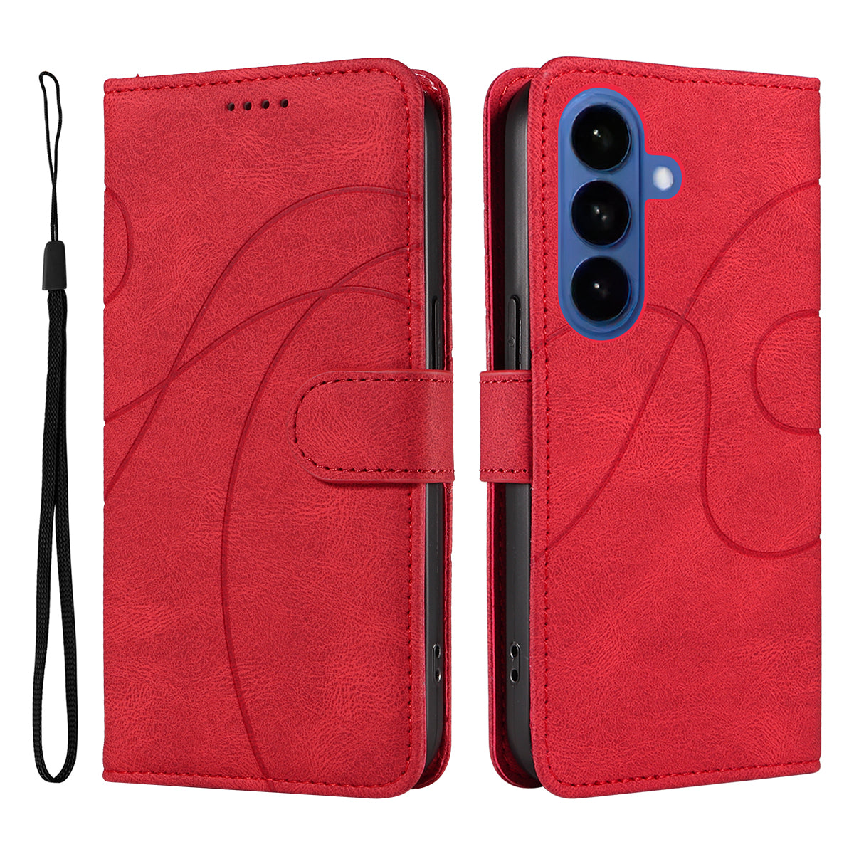 For-Samsung-Galaxy-S26-/-S26-Pro-Wallet-Case-Leather-Phone-Cover-Stand-with-Curved-Line-Design-Red