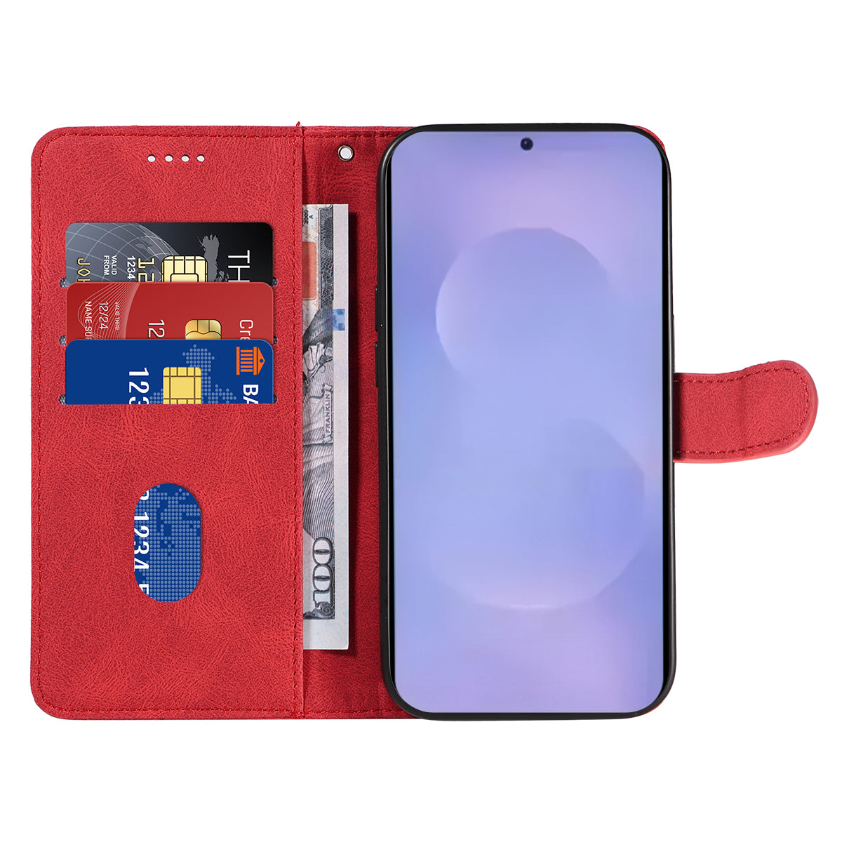 For-Samsung-Galaxy-S26-/-S26-Pro-Wallet-Case-Leather-Phone-Cover-Stand-with-Curved-Line-Design-Red