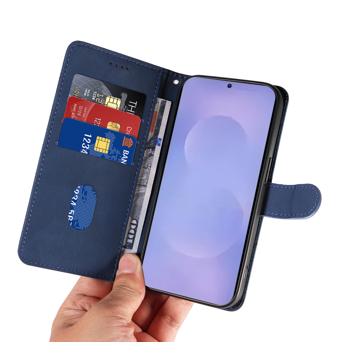 For-Samsung-Galaxy-S26-/-S26-Pro-Wallet-Case-Leather-Phone-Cover-Stand-with-Curved-Line-Design-Blue