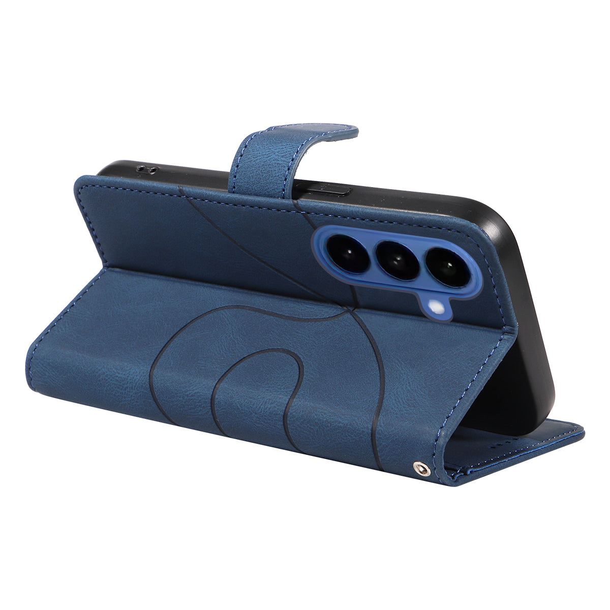 For-Samsung-Galaxy-S26-/-S26-Pro-Wallet-Case-Leather-Phone-Cover-Stand-with-Curved-Line-Design-Blue