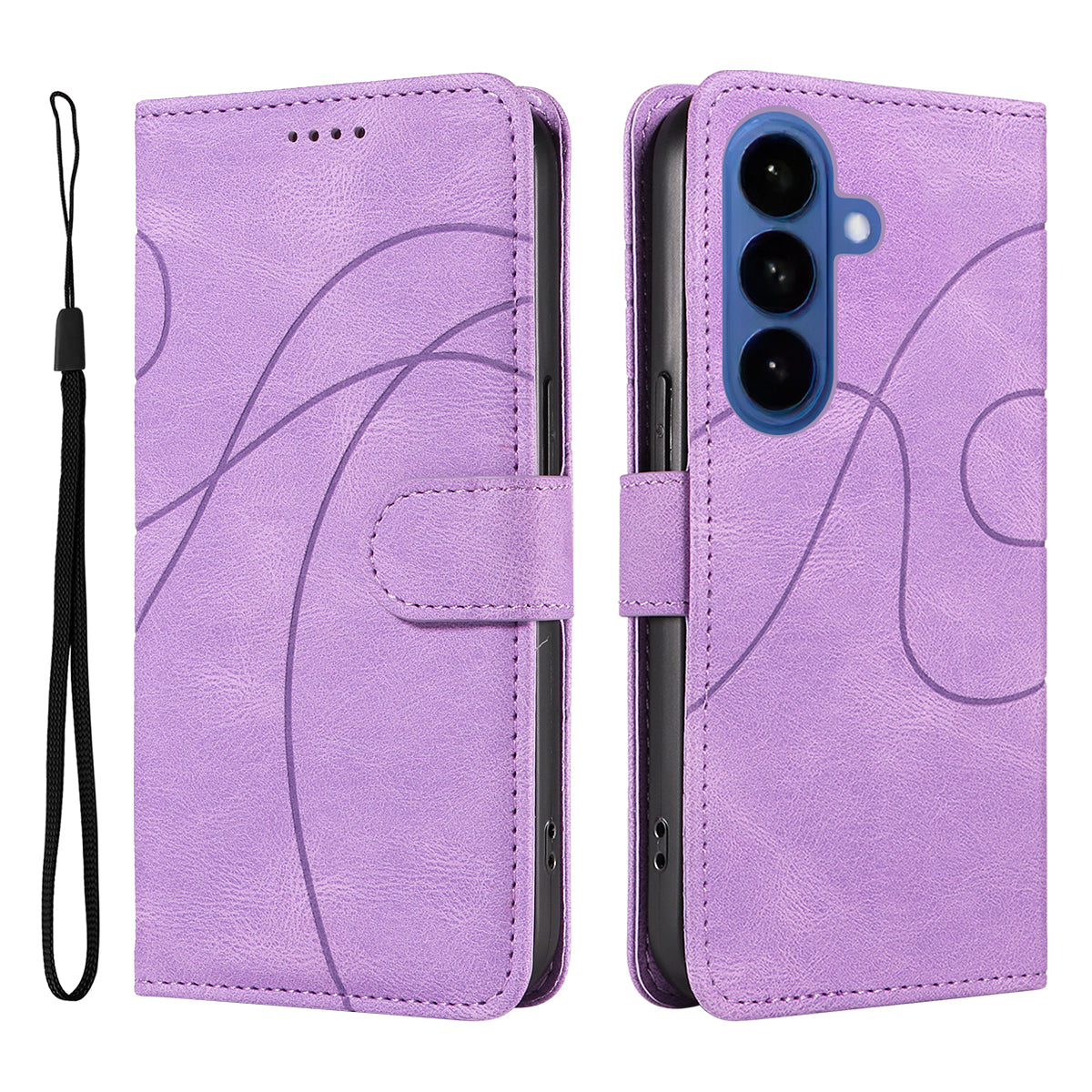 For-Samsung-Galaxy-S26-/-S26-Pro-Wallet-Case-Leather-Phone-Cover-Stand-with-Curved-Line-Design-Light-Purple