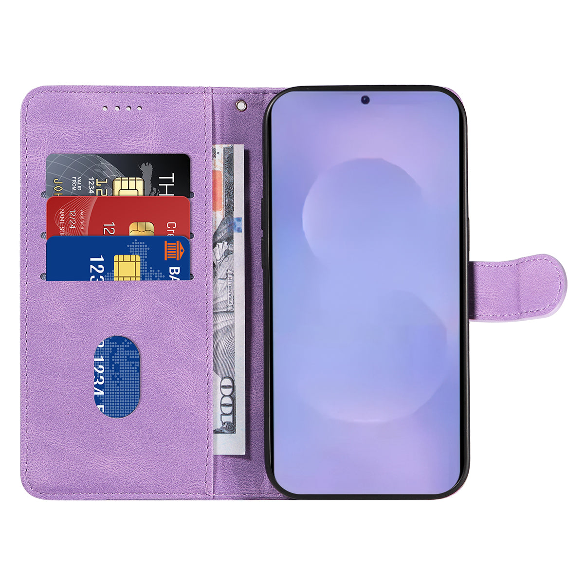 For-Samsung-Galaxy-S26-/-S26-Pro-Wallet-Case-Leather-Phone-Cover-Stand-with-Curved-Line-Design-Light-Purple