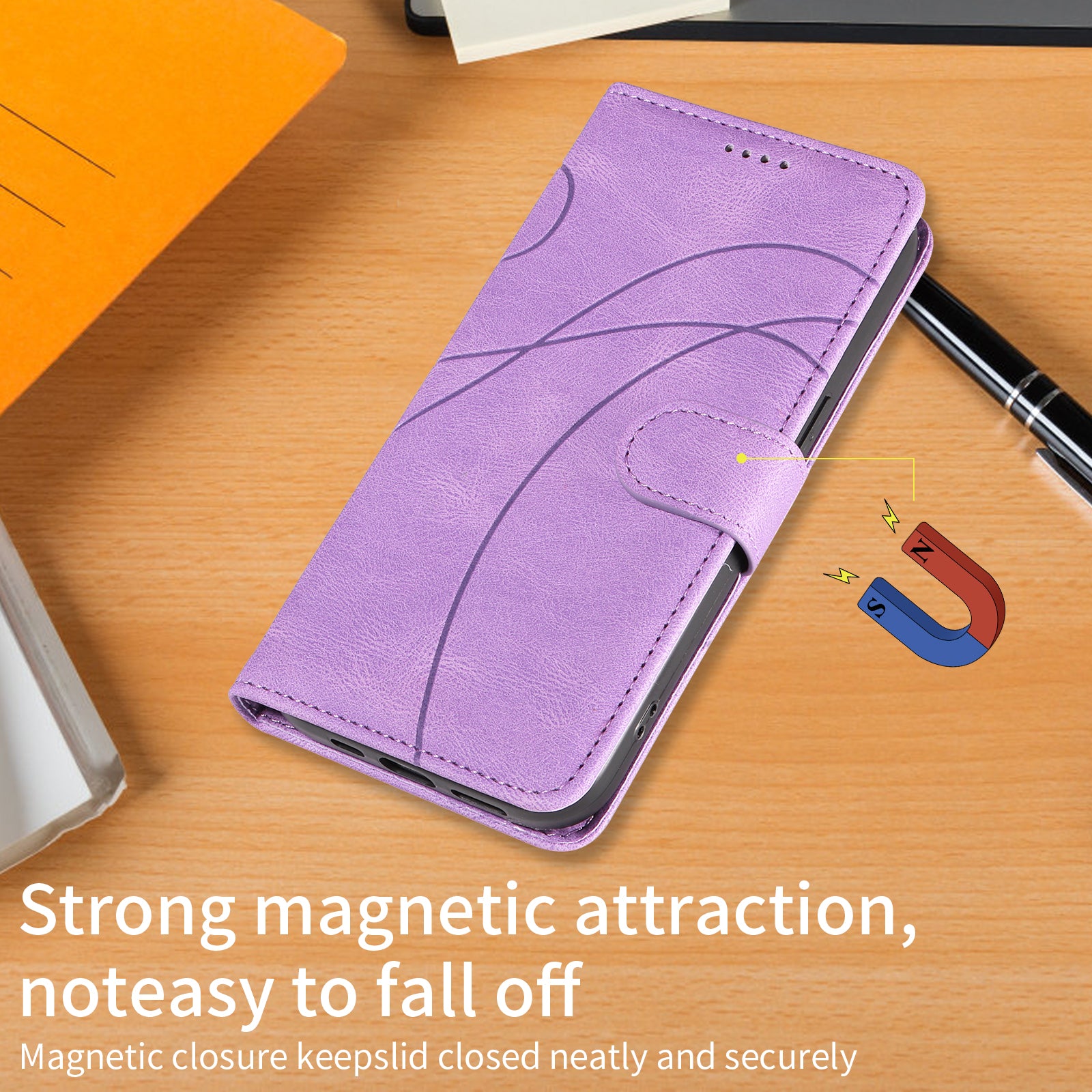 For-Samsung-Galaxy-S26-/-S26-Pro-Wallet-Case-Leather-Phone-Cover-Stand-with-Curved-Line-Design-Light-Purple