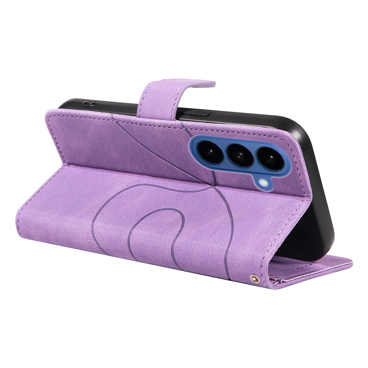 For-Samsung-Galaxy-S26-/-S26-Pro-Wallet-Case-Leather-Phone-Cover-Stand-with-Curved-Line-Design-Light-Purple