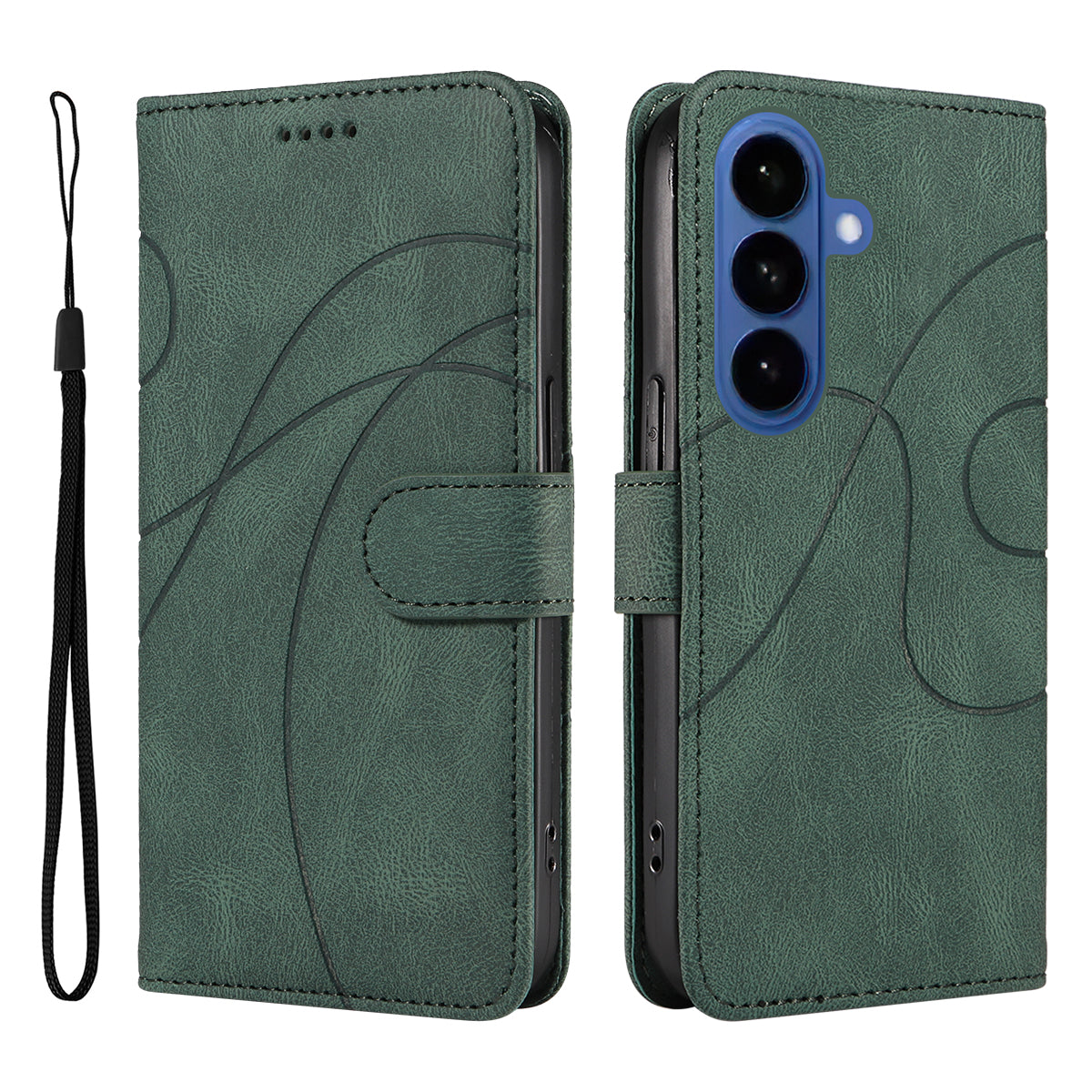 For-Samsung-Galaxy-S26-/-S26-Pro-Wallet-Case-Leather-Phone-Cover-Stand-with-Curved-Line-Design-Green