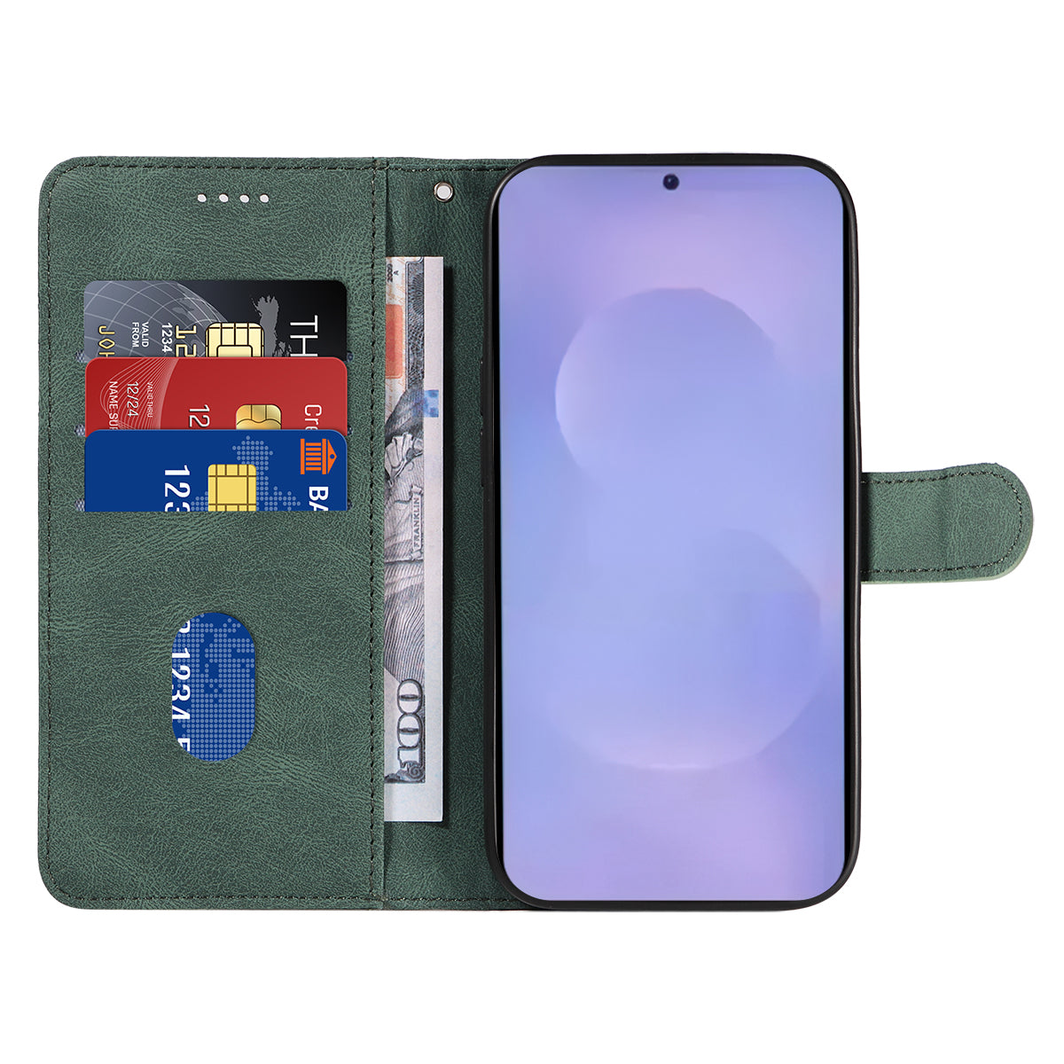 For-Samsung-Galaxy-S26-/-S26-Pro-Wallet-Case-Leather-Phone-Cover-Stand-with-Curved-Line-Design-Green