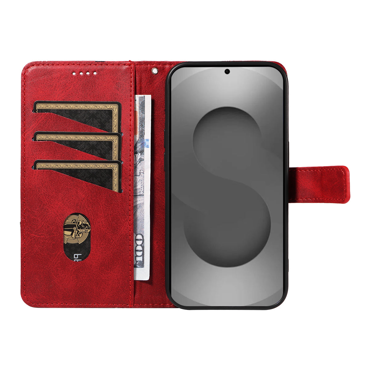 For-Samsung-Galaxy-S26-Ultra-Leather-Case-Geometric-Line-Design-Wallet-Phone-Cover-with-Wrist-Strap-Red