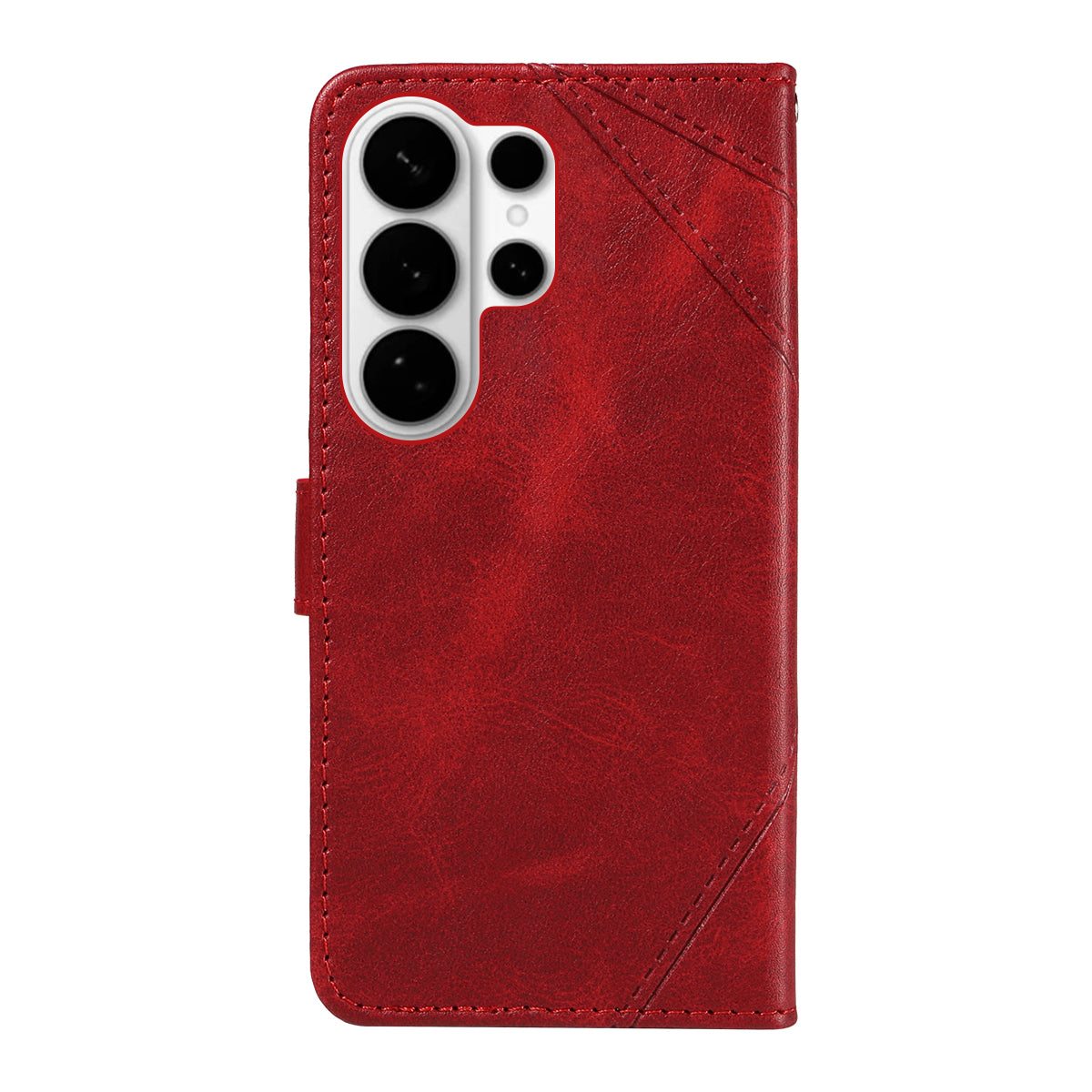 For-Samsung-Galaxy-S26-Ultra-Leather-Case-Geometric-Line-Design-Wallet-Phone-Cover-with-Wrist-Strap-Red