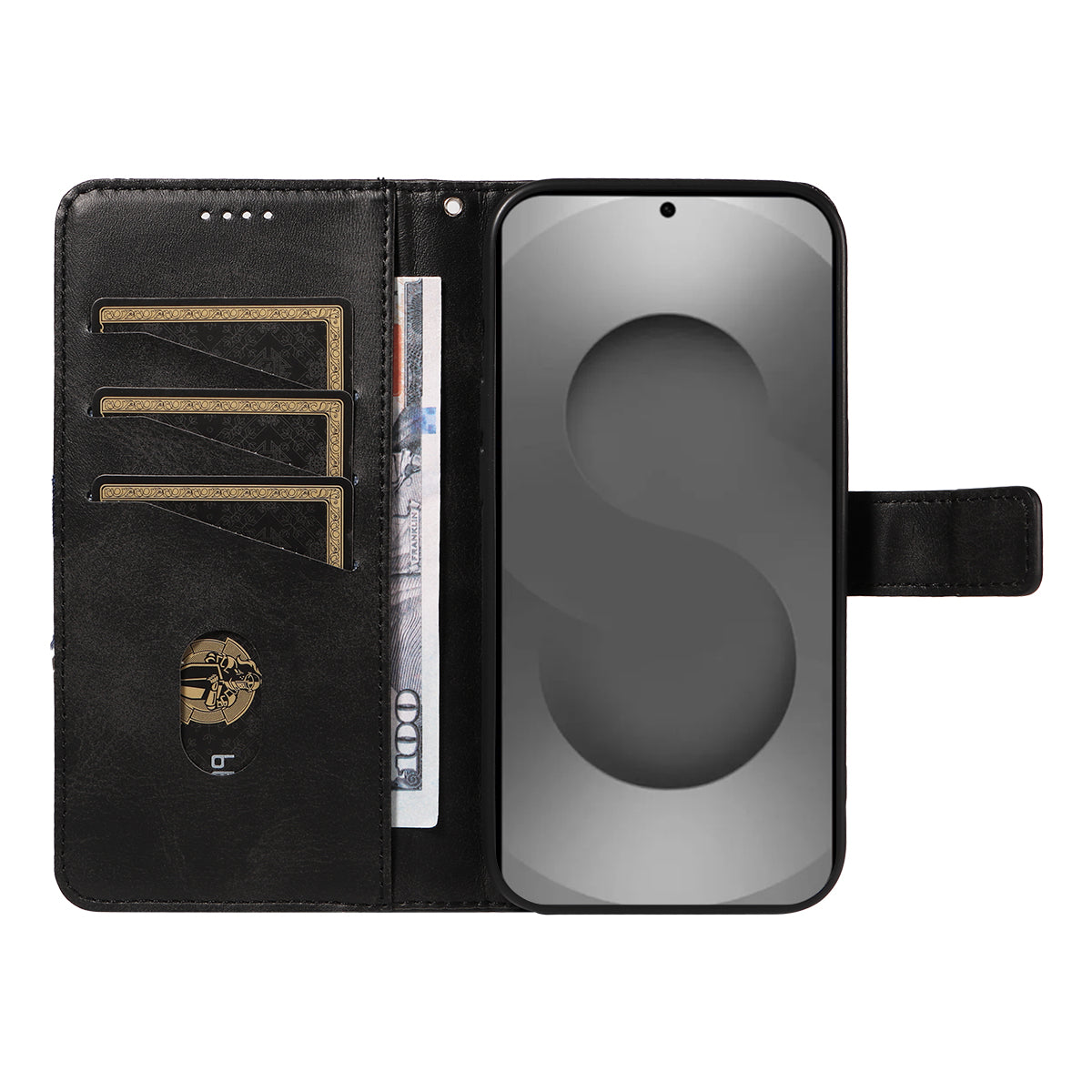 For-Samsung-Galaxy-S26-Ultra-Leather-Case-Geometric-Line-Design-Wallet-Phone-Cover-with-Wrist-Strap-Black