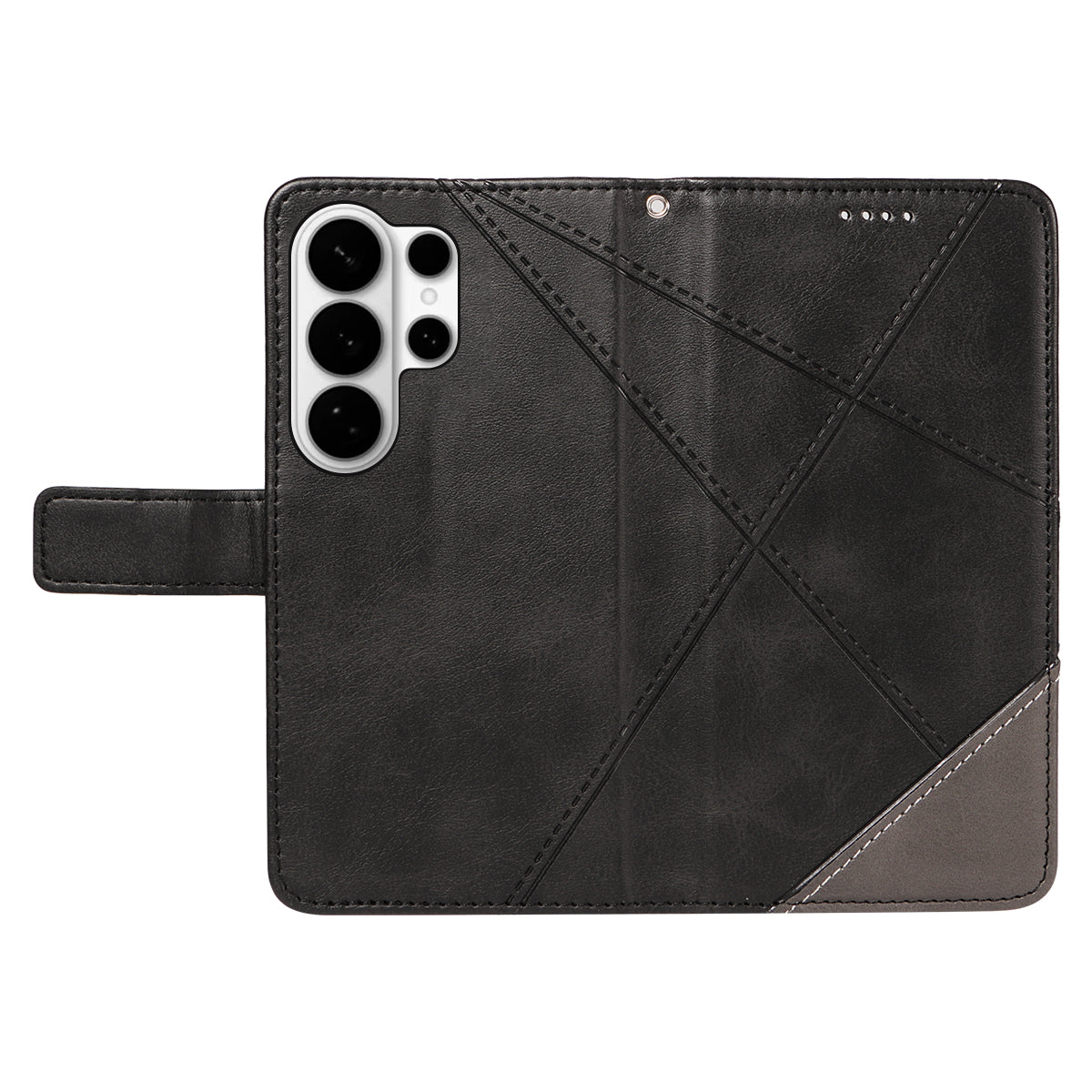 For-Samsung-Galaxy-S26-Ultra-Leather-Case-Geometric-Line-Design-Wallet-Phone-Cover-with-Wrist-Strap-Black