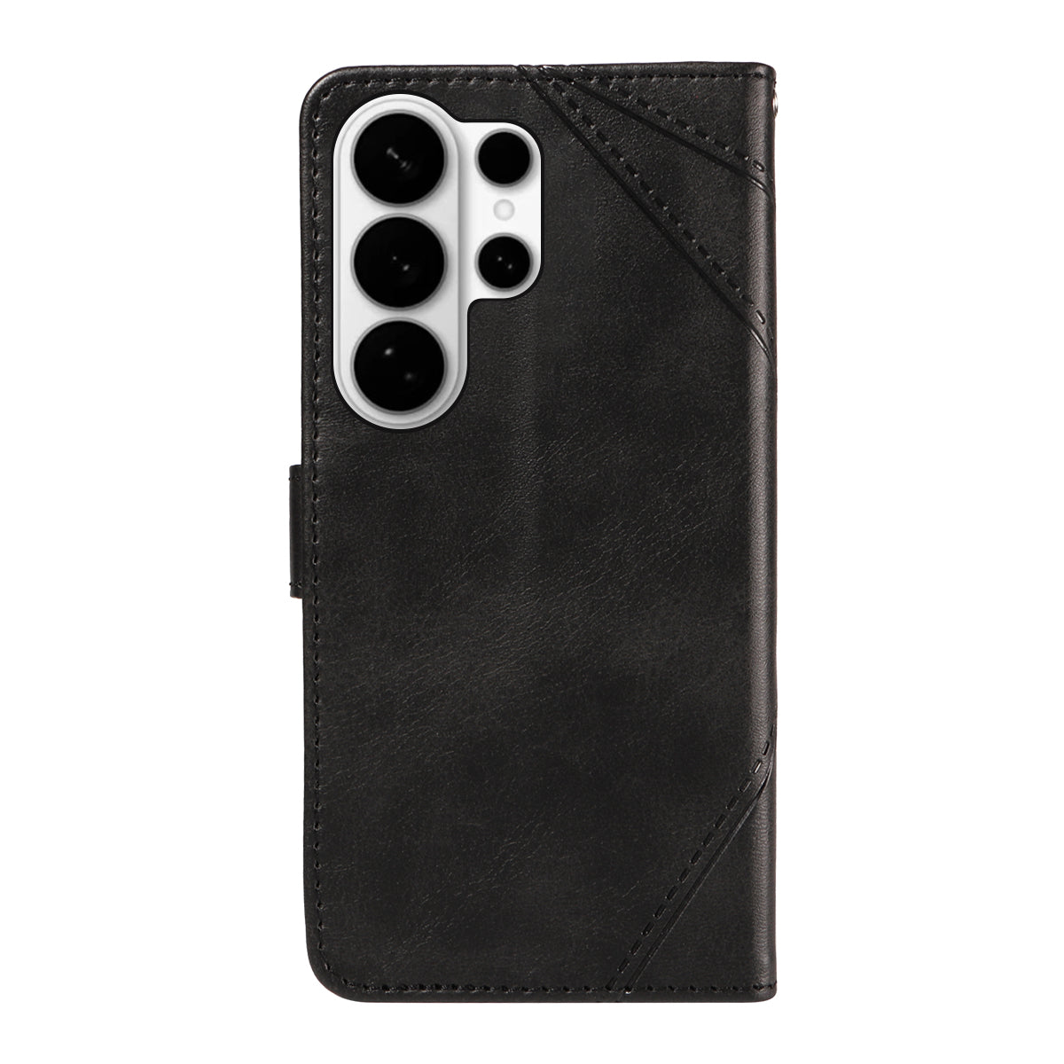For-Samsung-Galaxy-S26-Ultra-Leather-Case-Geometric-Line-Design-Wallet-Phone-Cover-with-Wrist-Strap-Black