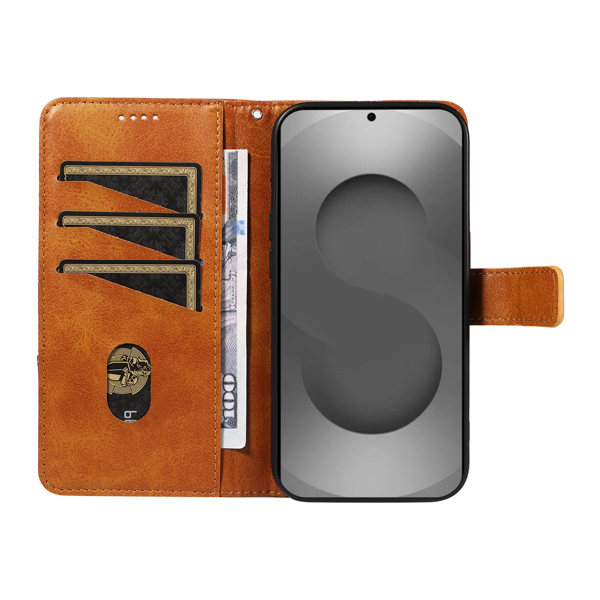 For-Samsung-Galaxy-S26-Ultra-Leather-Case-Geometric-Line-Design-Wallet-Phone-Cover-with-Wrist-Strap-Brown