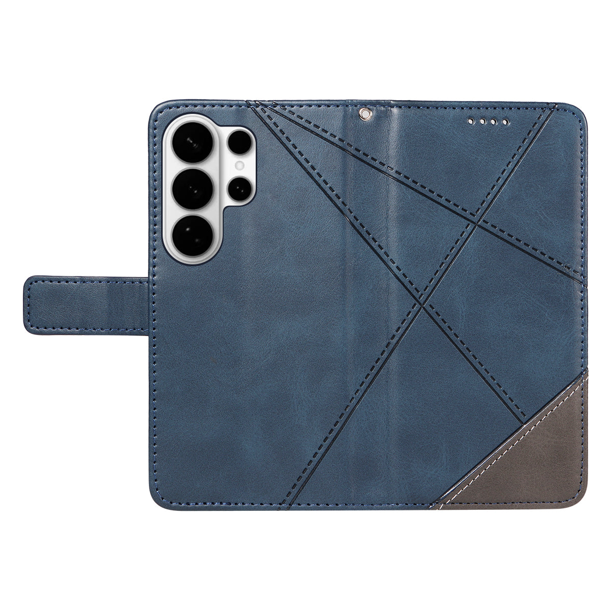 For-Samsung-Galaxy-S26-Ultra-Leather-Case-Geometric-Line-Design-Wallet-Phone-Cover-with-Wrist-Strap-Blue