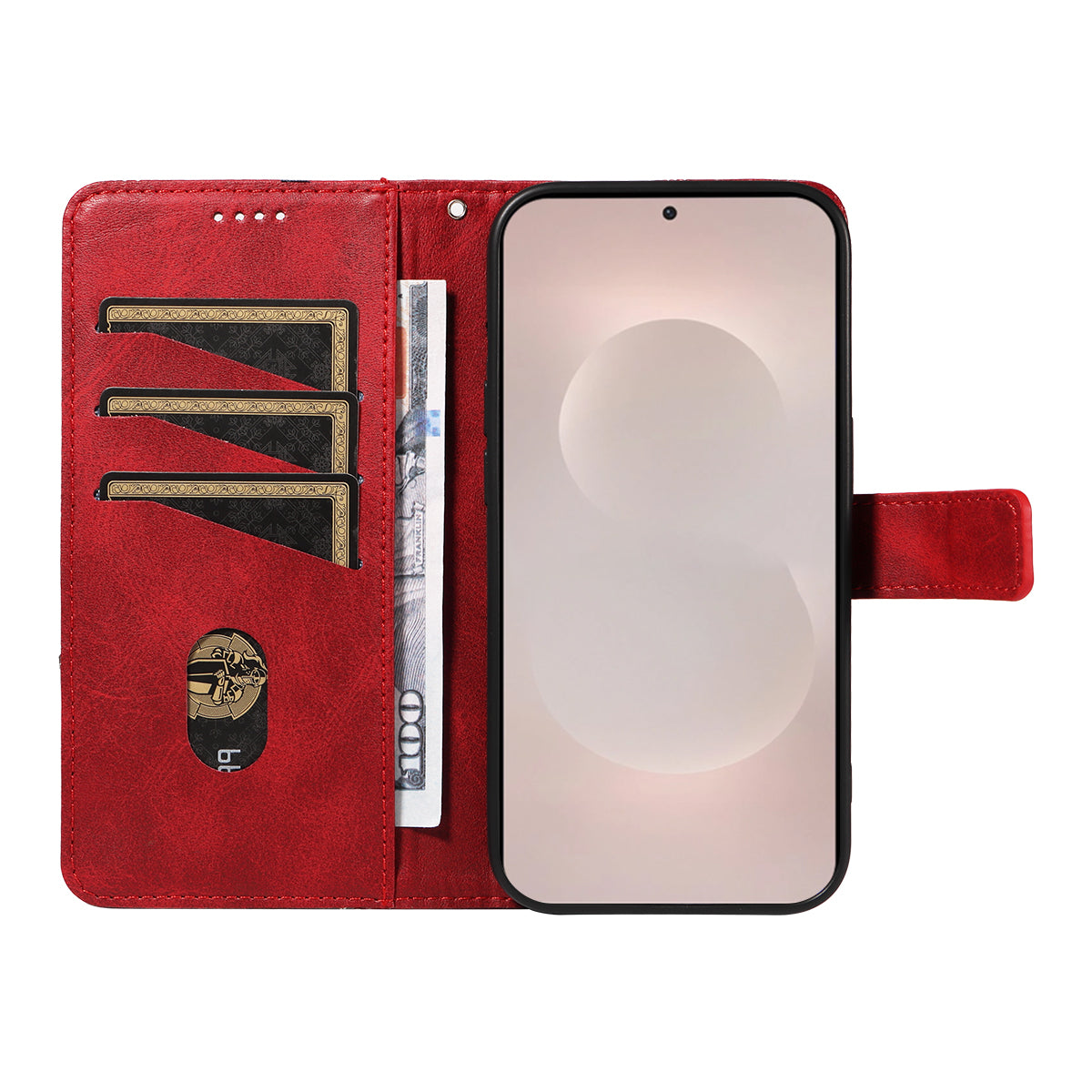 For-Samsung-Galaxy-S26-Edge-Leather-Case-Geometric-Line-Design-Wallet-Phone-Cover-with-Wrist-Strap-Red
