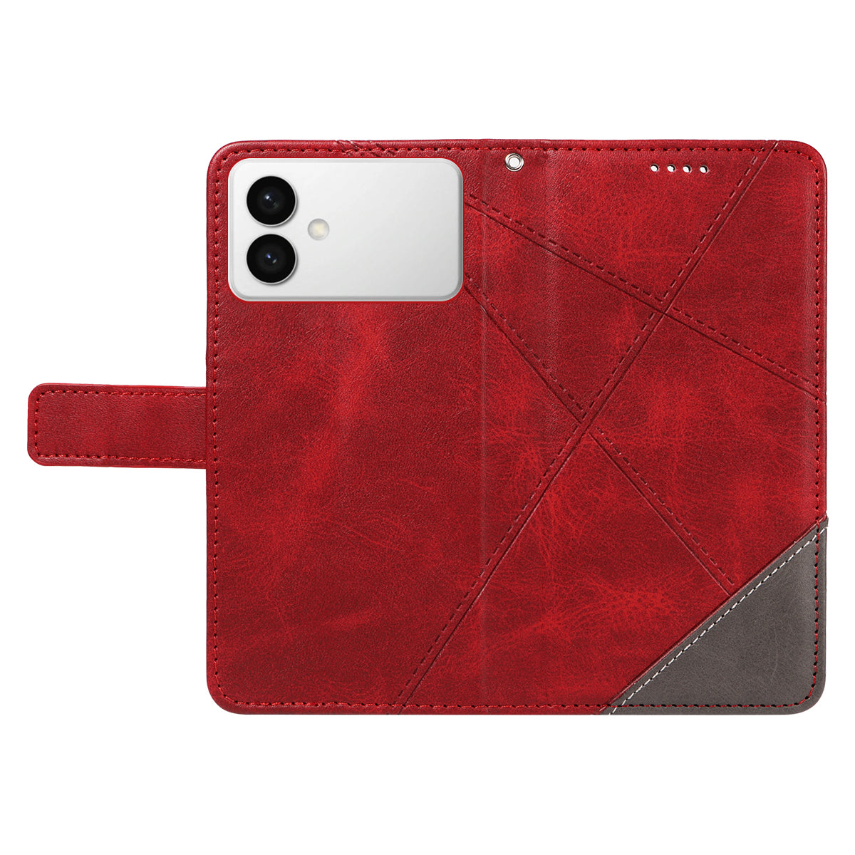 For-Samsung-Galaxy-S26-Edge-Leather-Case-Geometric-Line-Design-Wallet-Phone-Cover-with-Wrist-Strap-Red