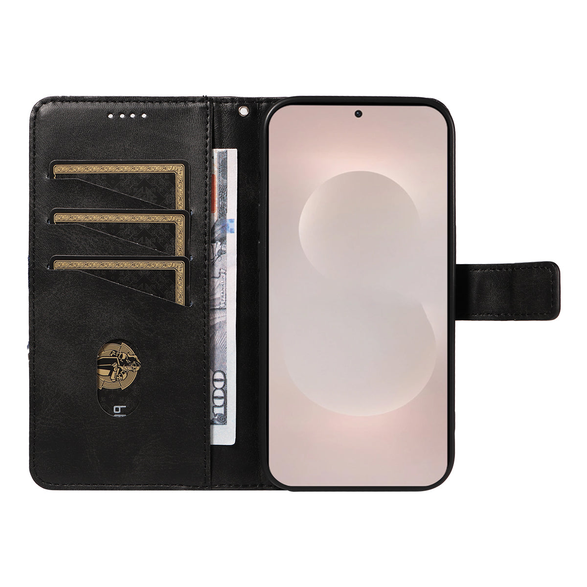 For-Samsung-Galaxy-S26-Edge-Leather-Case-Geometric-Line-Design-Wallet-Phone-Cover-with-Wrist-Strap-Black