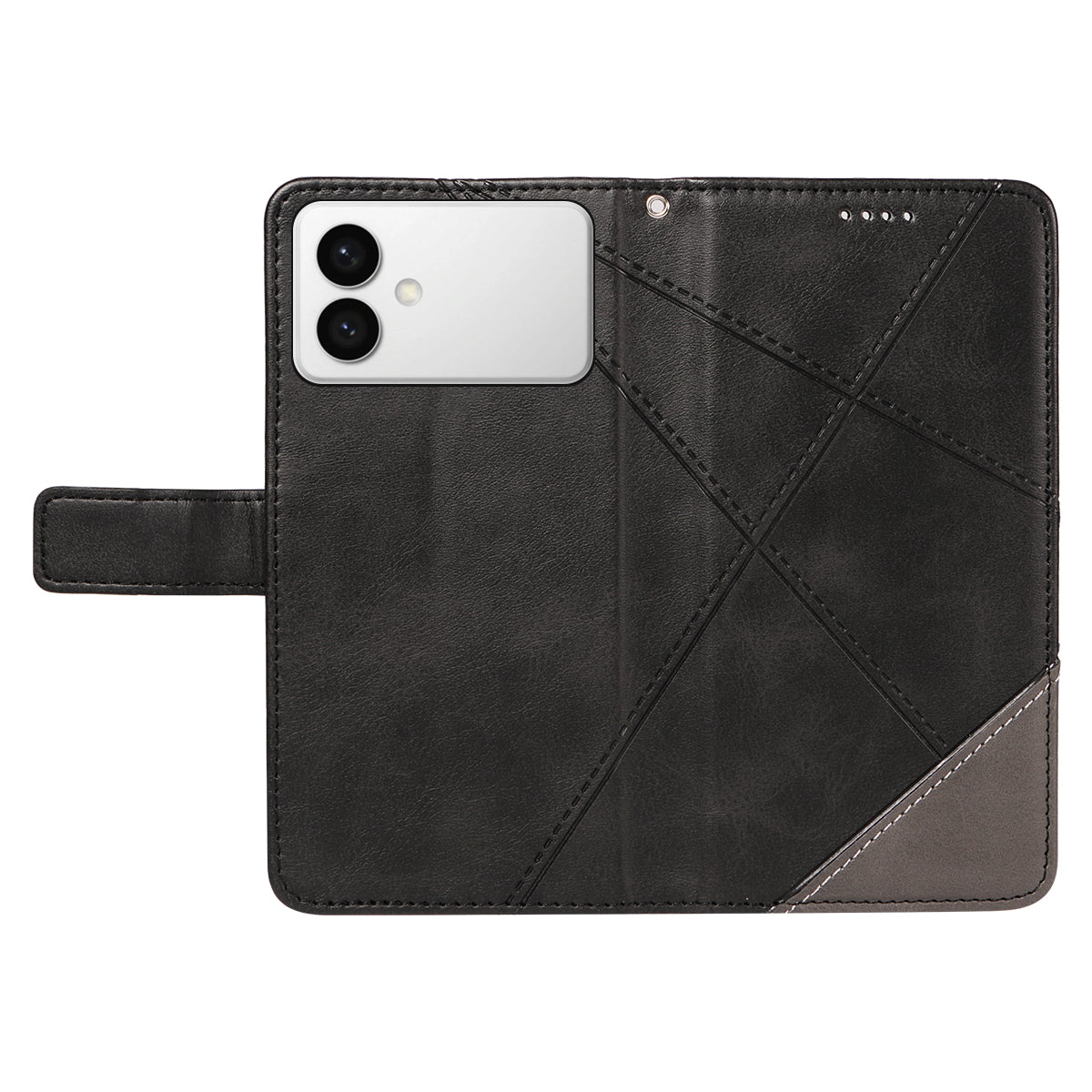 For-Samsung-Galaxy-S26-Edge-Leather-Case-Geometric-Line-Design-Wallet-Phone-Cover-with-Wrist-Strap-Black