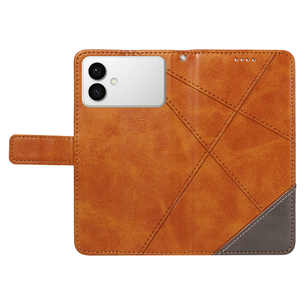 For-Samsung-Galaxy-S26-Edge-Leather-Case-Geometric-Line-Design-Wallet-Phone-Cover-with-Wrist-Strap-Brown