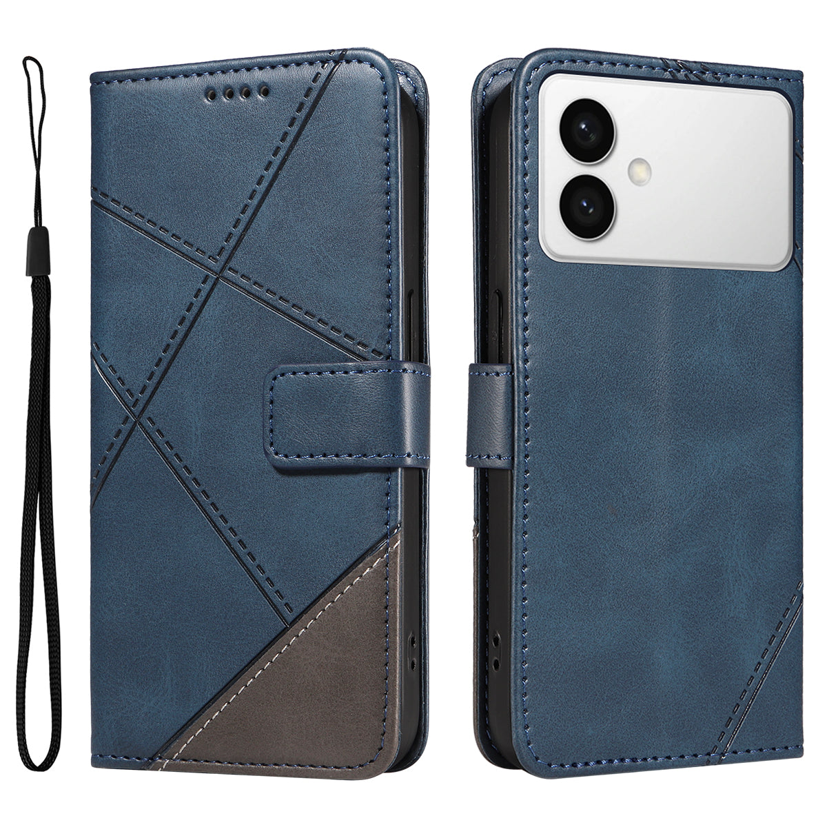 For-Samsung-Galaxy-S26-Edge-Leather-Case-Geometric-Line-Design-Wallet-Phone-Cover-with-Wrist-Strap-Blue